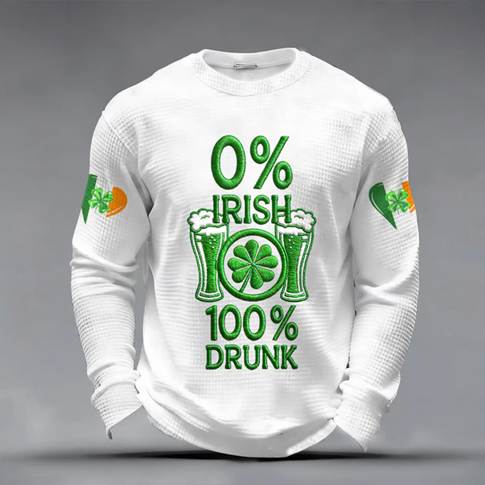 0 Irish 100 Drunk Shamrock Long Sleeve Shirt Saint Patrick's Day 2026 Apparel Husband Gift