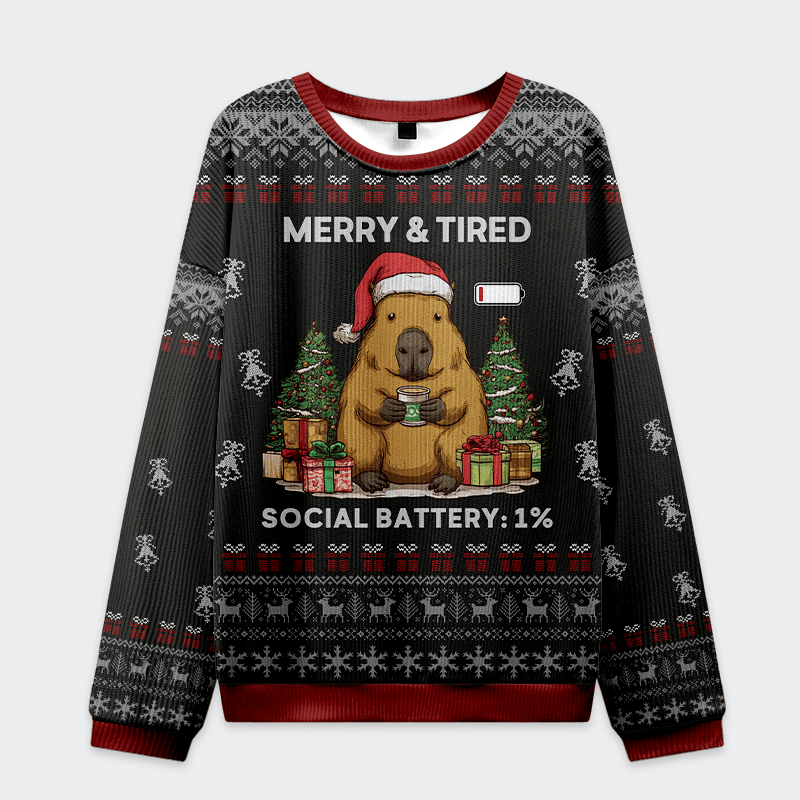 1 Battery 100 Festive Christmas Ugly Sweatshirt Ugly Holiday Sweater