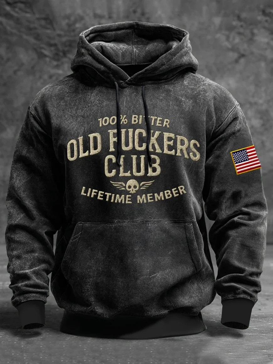 100 Percent Bitter Old Fuckers Club Lifetime Member Hoodie USA Flag Distressed Vintage Gift For Him