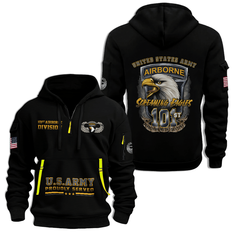 101St Airborne Division US Army Proudly Served Half Zip Hoodie Unique Gifts For Veterans