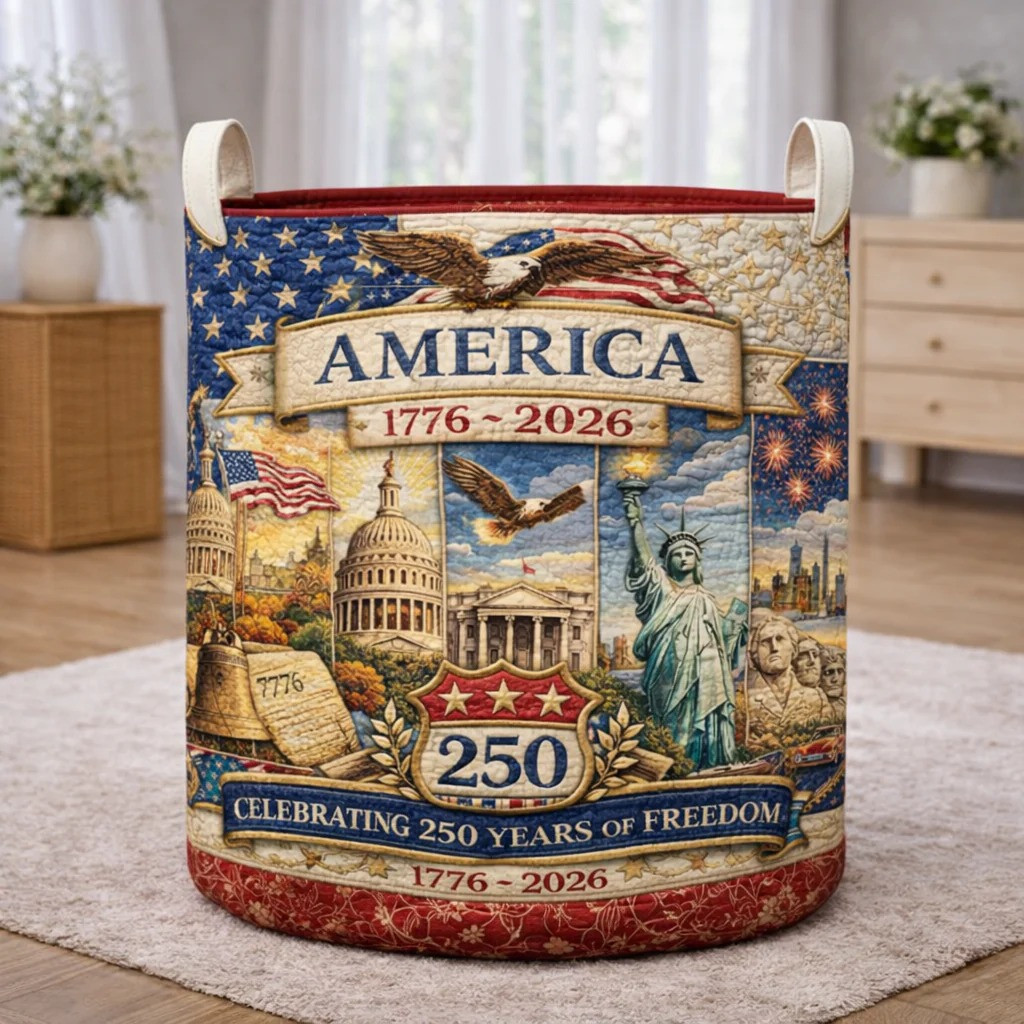 1776 2026 250th Anniversary America Quilted Laundry Basket Statue Of Liberty Patriotic Gift Ideas