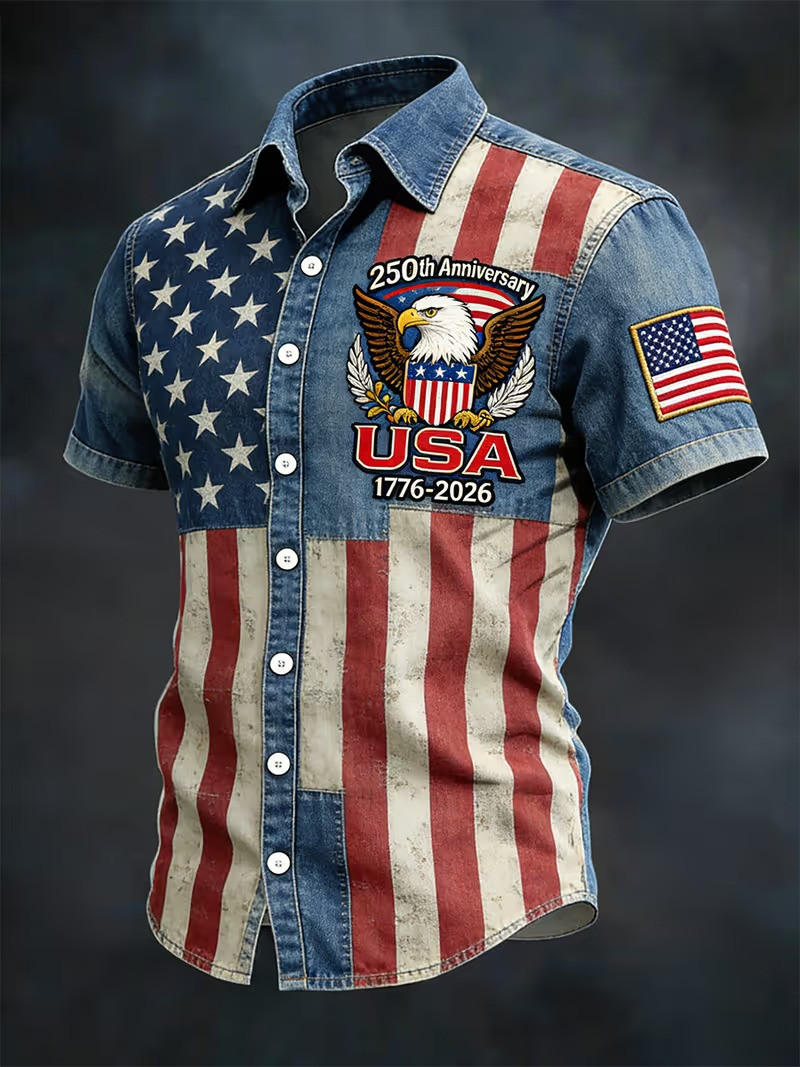 1776 2026 250th Anniversary Eagle Button Shirt Patriotic Gift For Independence Day