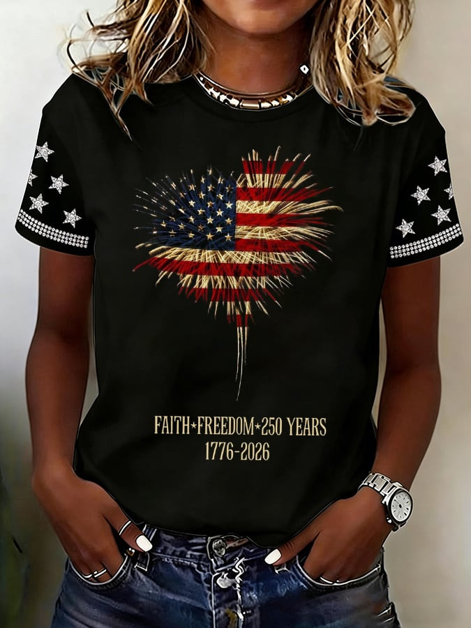 1776 2026 250th Anniversary Faith Freedom USA T-Shirt Patriotic American Pride Gift For Her