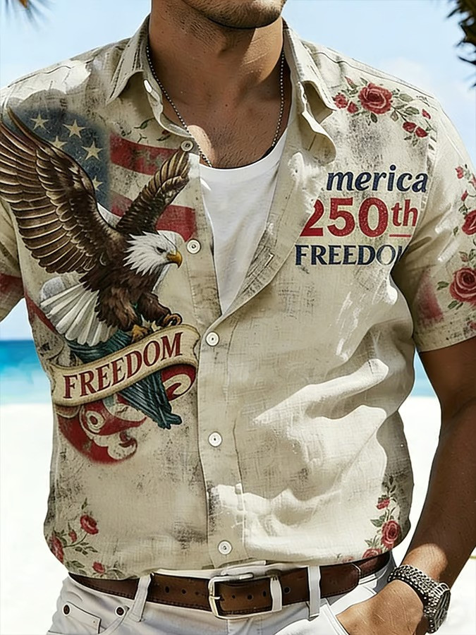 1776 2026 250th Anniversary Freedom Eagle Button Shirt Patriotic Floral Clothing Gift For Family