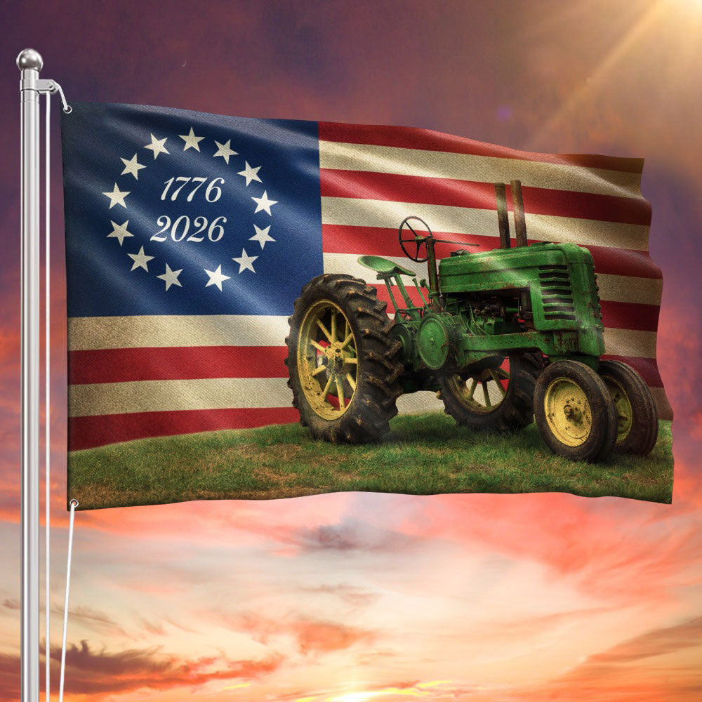 1776 2026 250th Anniversary Tractor Flag Betsy Ross 250 Farmer Farm Life Patriotic Gift