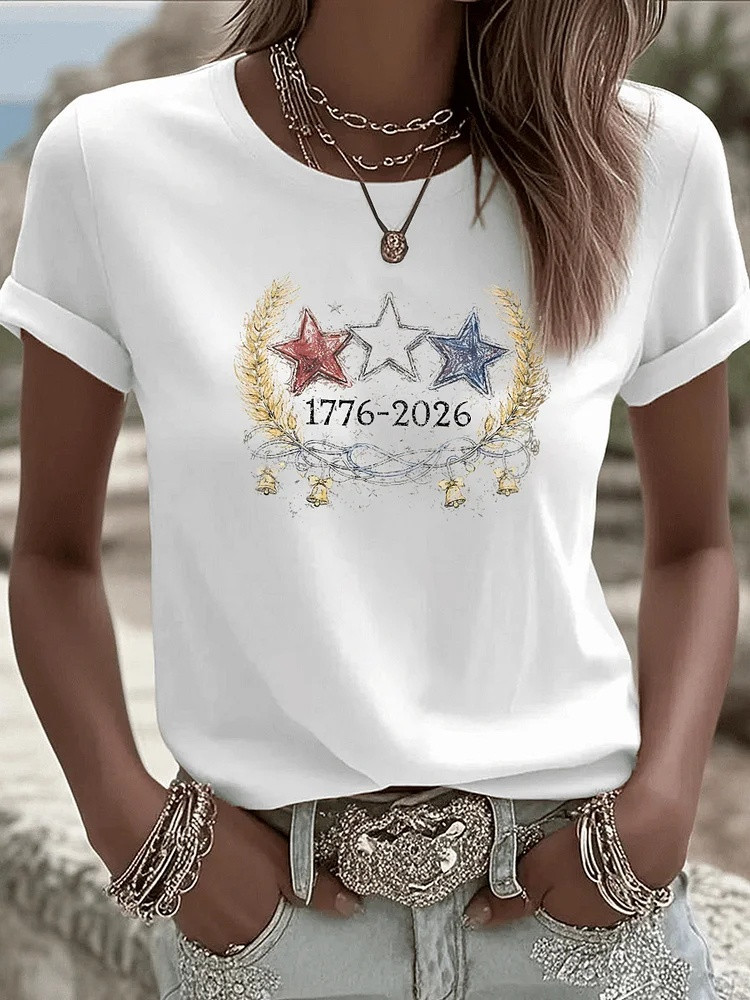 1776 2026 250th Anniversary Triple Stars Graphic Tees Women Patriotic Apparel Gift For Her