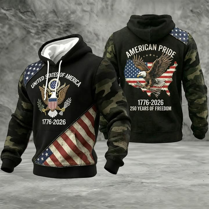 1776 2026 250th Anniversary USA Camo Hoodie American Pride 250 Years Of Freedom Patriotic Gift