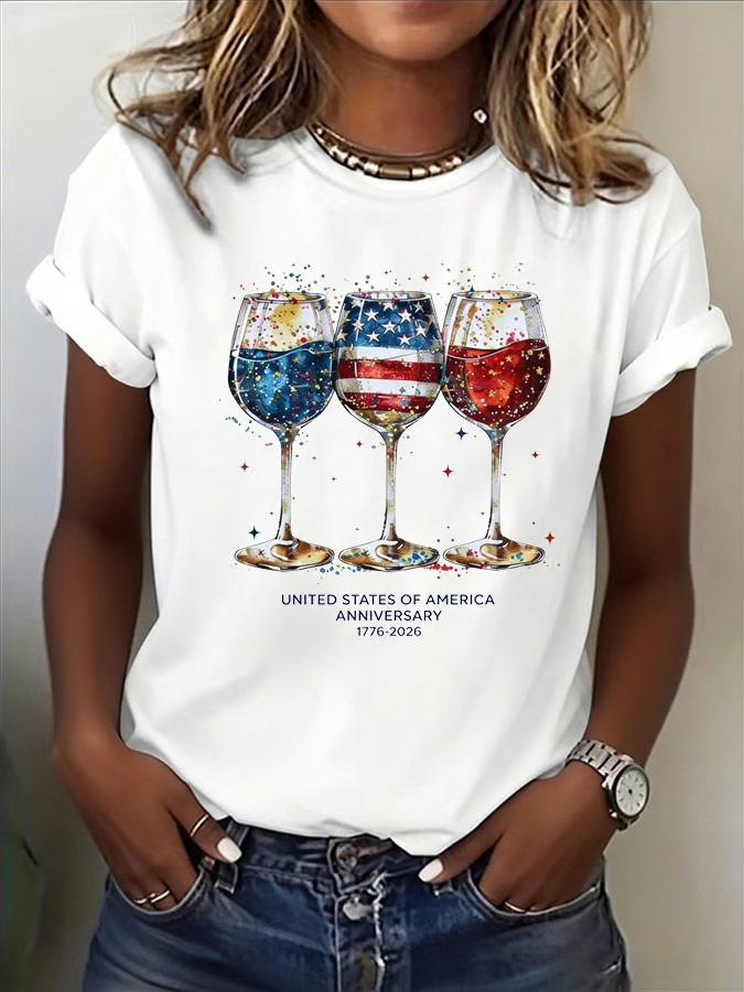 1776 2026 250th Anniversary Wine Glass T-Shirt USA Patriotic Stars Celebration Best Gift Friends