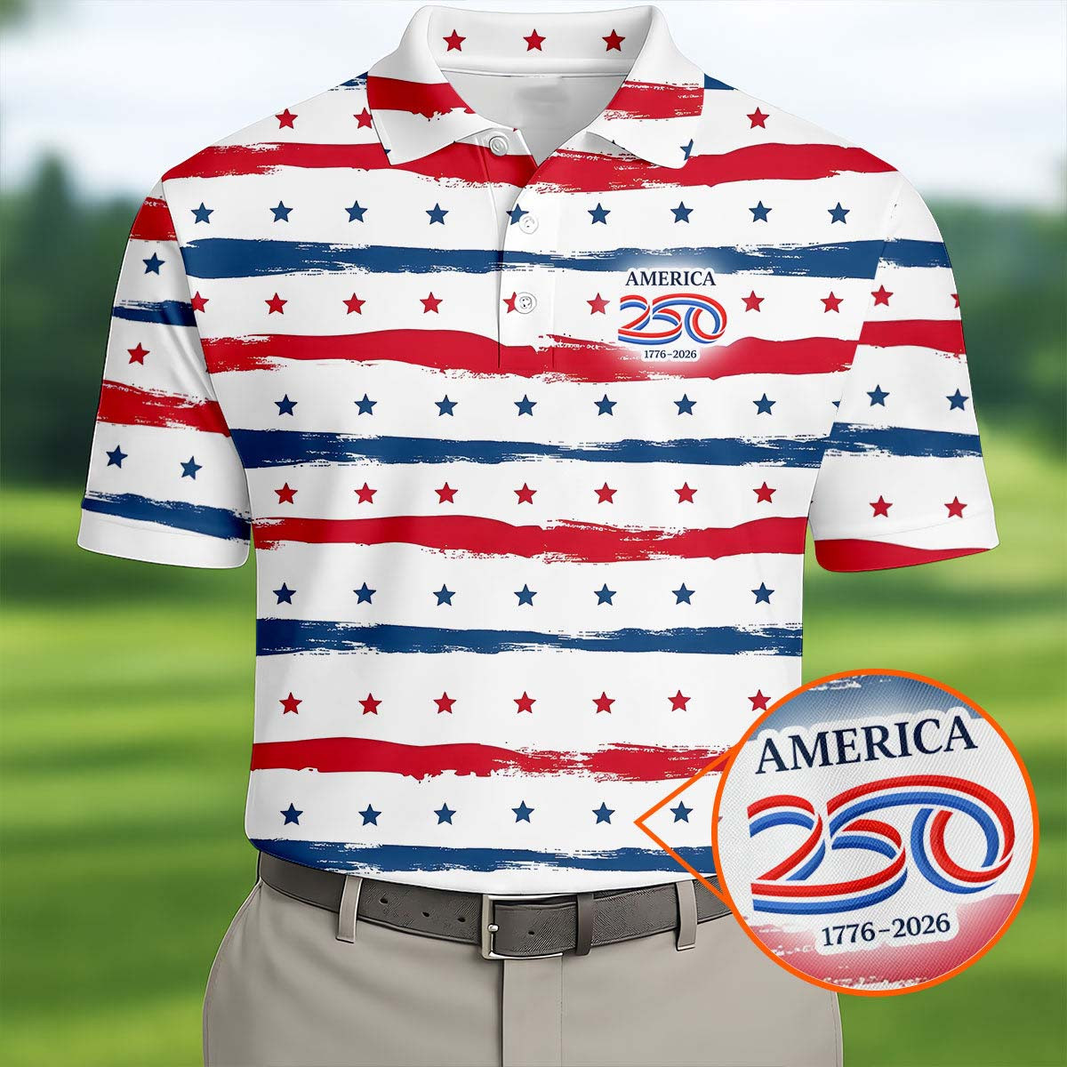 1776 2026 America 250 Golf Polo Shirt Mens Patriotic Golf Shirts Best Golf Gifts