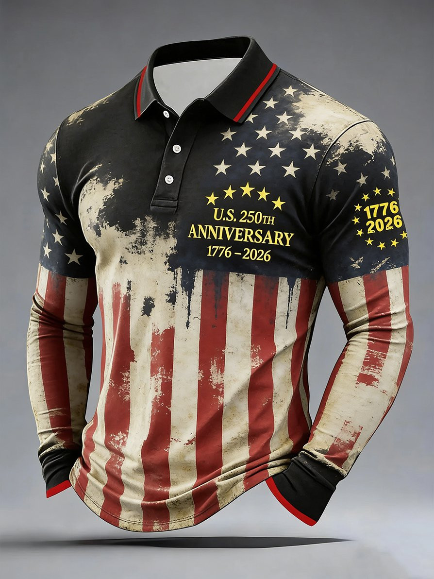 1776 2026 America 250Th Anniversary Long Sleeve Polo Shirt Men's Patriotic Apparel Dad Gifts 1776 2026 America 250Th Anniversary Long Sleeve Polo Shirt Men's Patriotic Apparel Dad Gifts