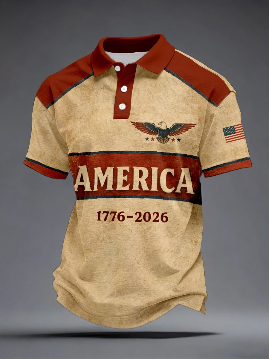 1776 2026 America Eagle Vintage Polo Shirt Mens Polo Shirts 250th Anniversary Patriotic Gift