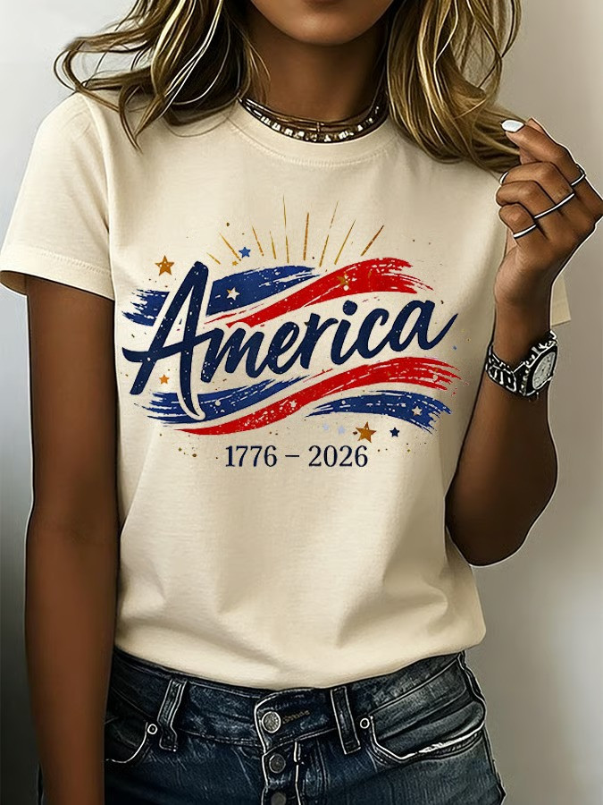 1776 2026 America T-Shirt USA Patriotic Script Commemorative Anniversary Clothing Best Gift Ideas