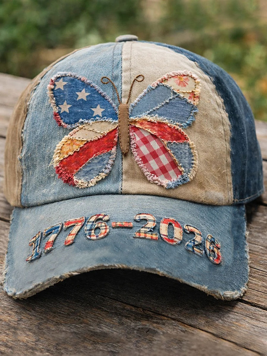 1776 2026 American Butterfly Patchwork Baseball Hat 250th Anniversary Patriotic Cap Gift