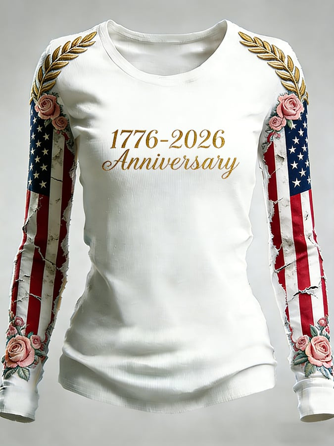 1776 2026 Anniversary Floral USA Flag Long Sleeve T-Shirt America 250 Years Patriotic Apparel 1776 2026 Anniversary Floral USA Flag Long Sleeve T-Shirt America 250 Years Patriotic Apparel