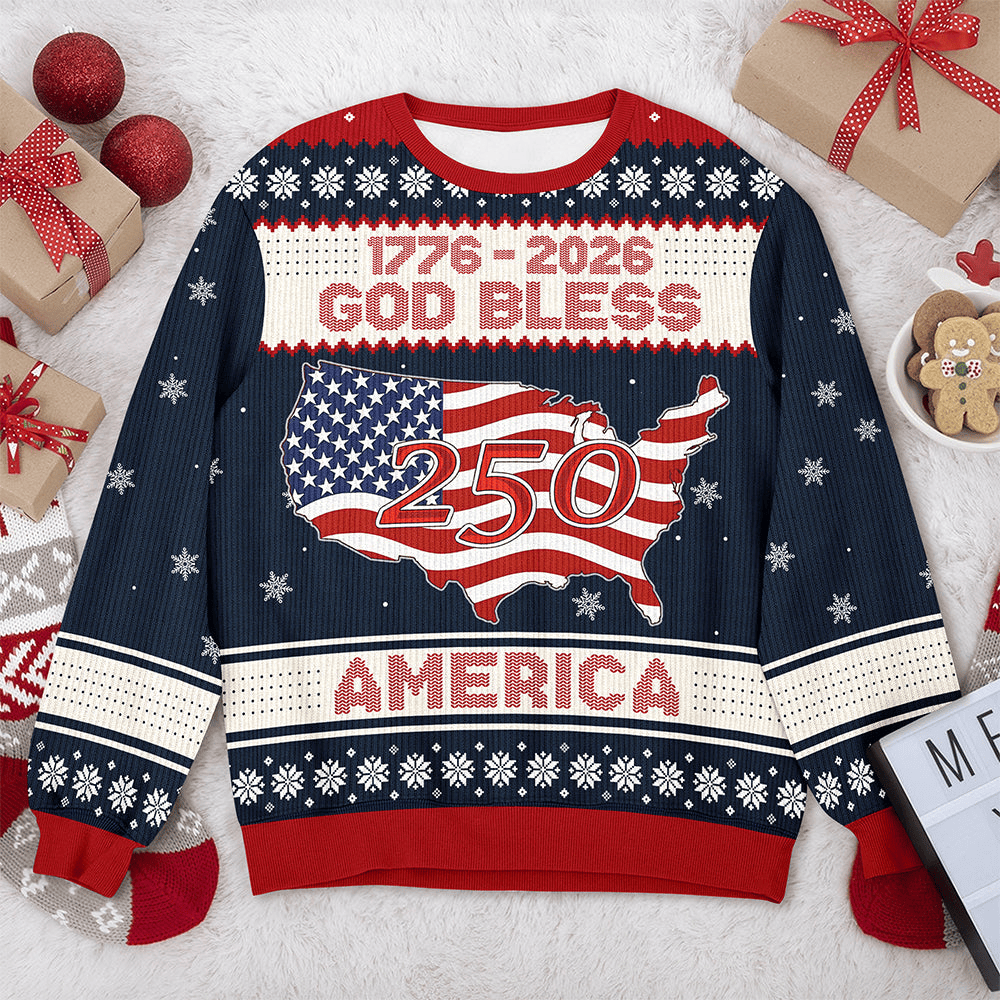 1776 2026 God Bless America 250 Ugly Christmas Sweater America's 250th Birthday Apparel
