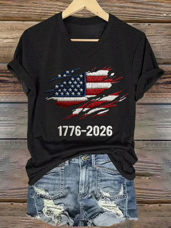 1776 2026 USA 250th Anniversary V-Neck T-Shirt Womens Patriotic Apparel Gifts For Sister