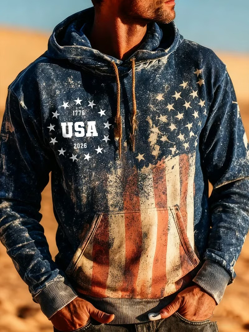1776 2026 USA Vintage American Flag Hoodie 250th Anniversary Patriotic Gift For Veterans