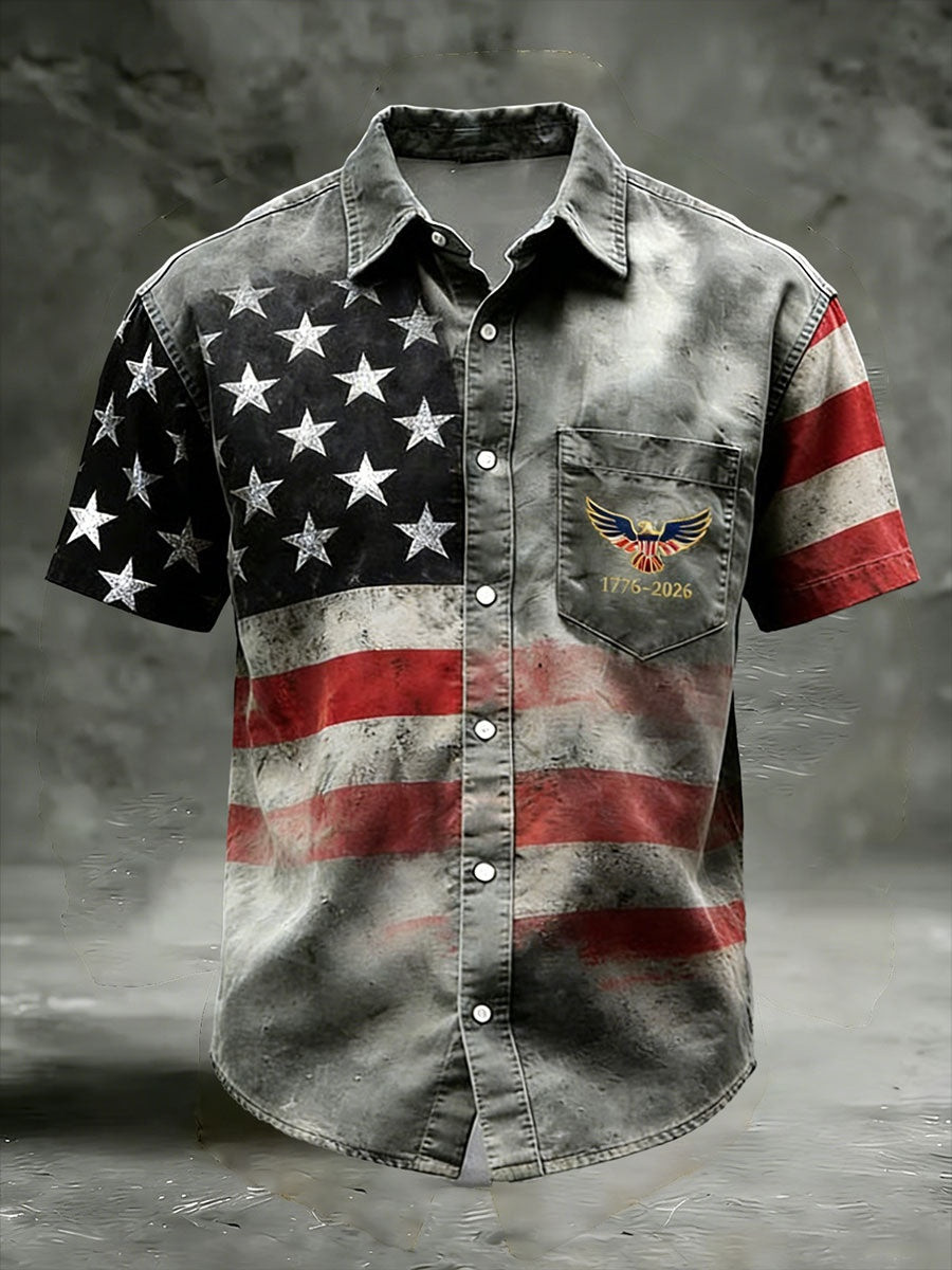 1776 2026 Vintage Eagle American Button Shirt Mens Shirts 250th Anniversary Patriotic Gift