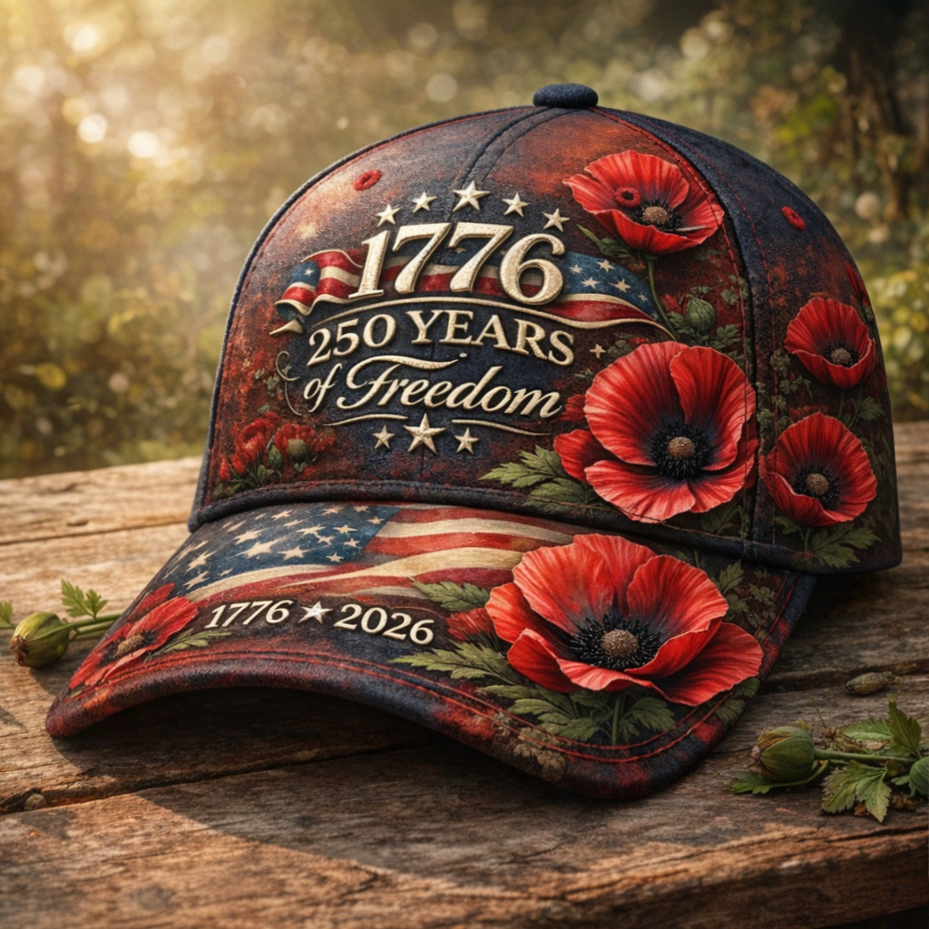 1776 250 Years Of Freedom Poppy Hat 250th Anniversary Of America Baseball Cap