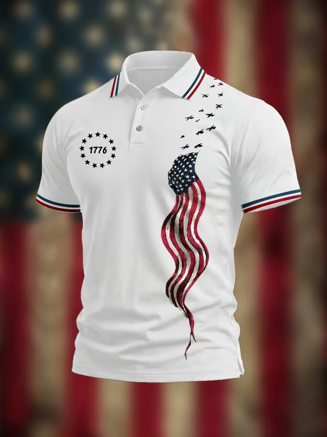 1776 American Flag Polo Shirt Patriotic Jets USA Stars 4th Of July Veteran Clothing Gift For Dad