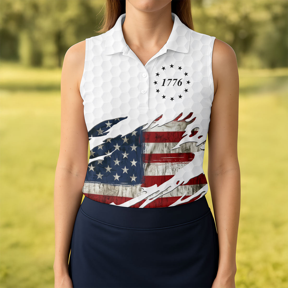 1776 American Flag Sleeveless Polo Shirt Womens Sleeveless Golf Shirts Best Golf Presents