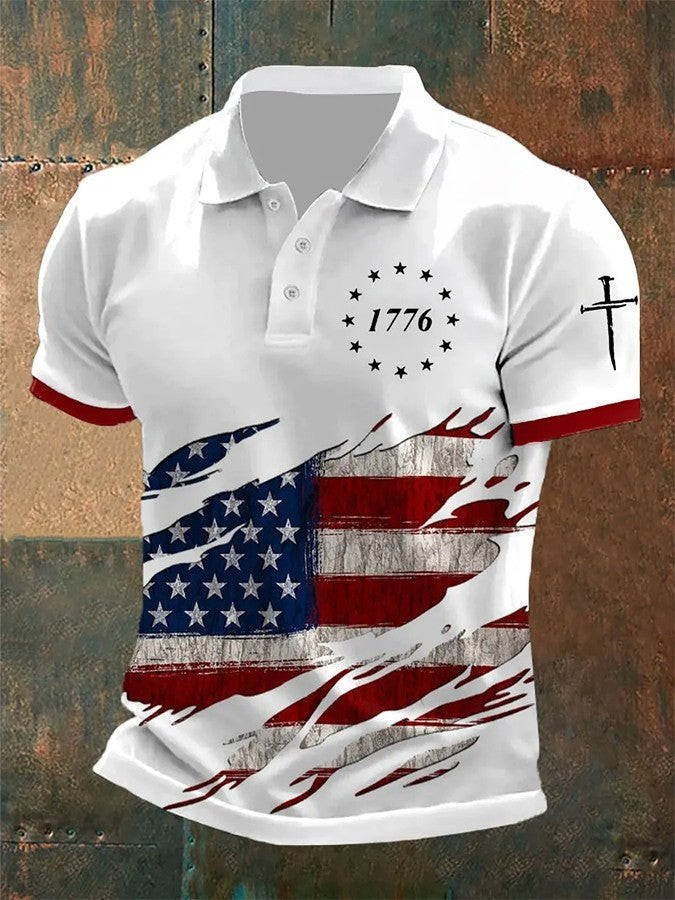 1776 Faith Cross Polo Shirt USA Flag Patriotic Apparel 4th Of July Gifts For Dad 1776 Faith Cross Polo Shirt USA Flag Patriotic Apparel 4th Of July Gifts For Dad