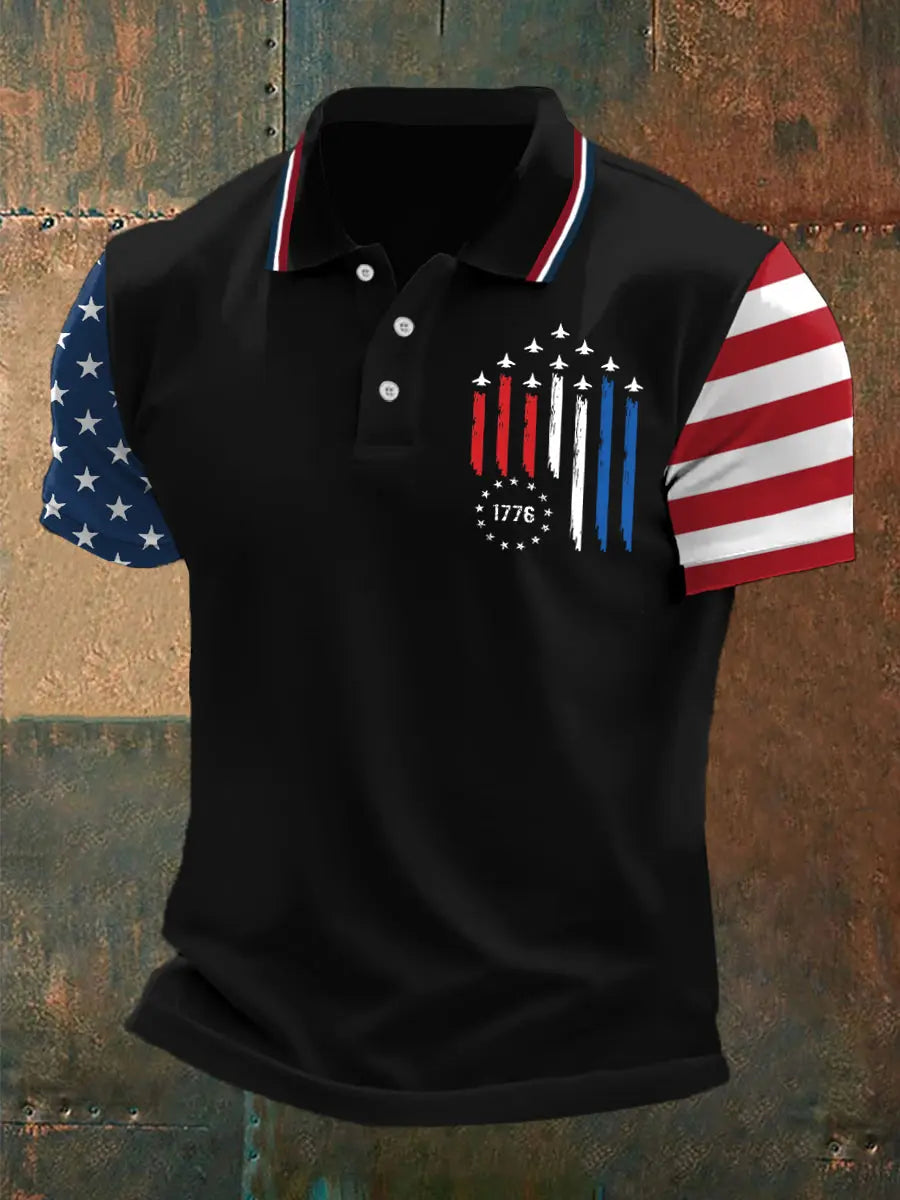 1776 Independence Day Polo Shirt with Jet Plane Design Patriotic Gift for USA Fans
