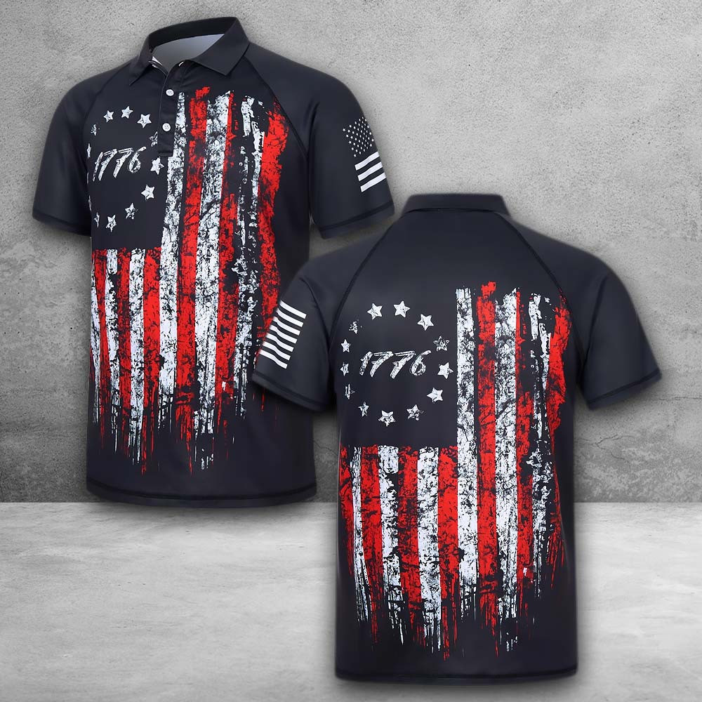 1776 USA Flag Polo Shirt Mens Patriotic Apparel Gifts For Husband