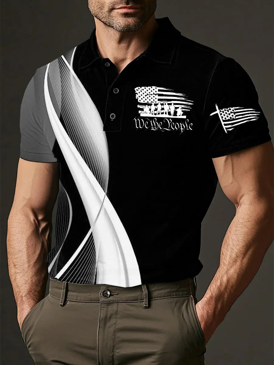 1776 We The People Flag Polo Shirt Patriotic Gift for American Pride Supporters