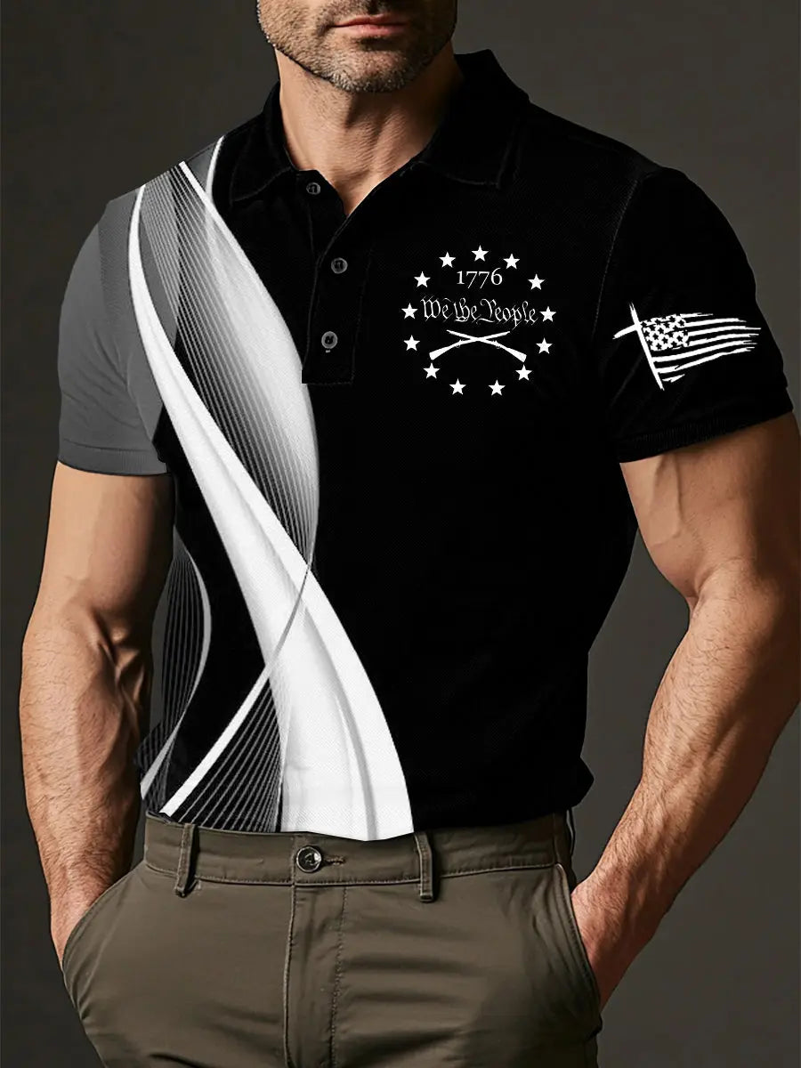 1776 We The People Men's Polo Shirt Patriotic Gift for American History Fans