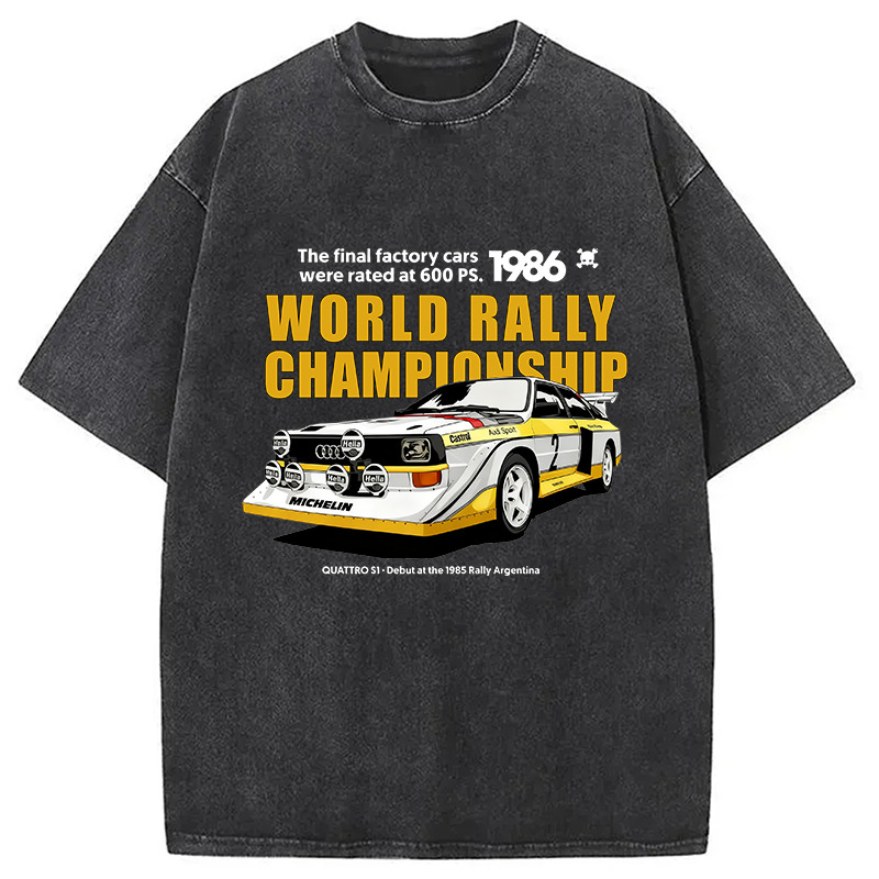 1986 World Rally Championship Washed T-Shirt Retro Streetwear Graphic Top Gifts For Friends
