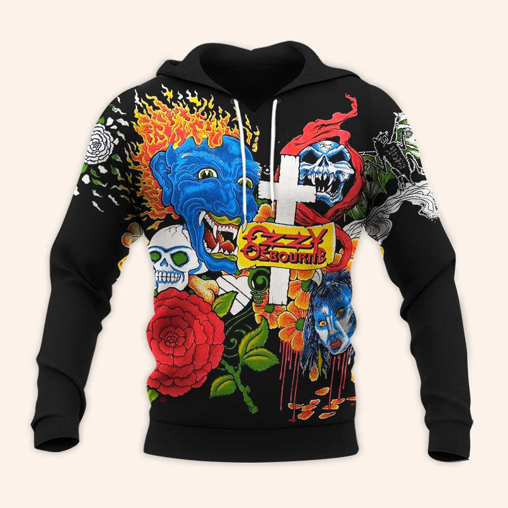 1992 Ozzy Osbourne Tattoo Hoodie Vintage Black Ozzy Osbourne Merch Gifts For Fans