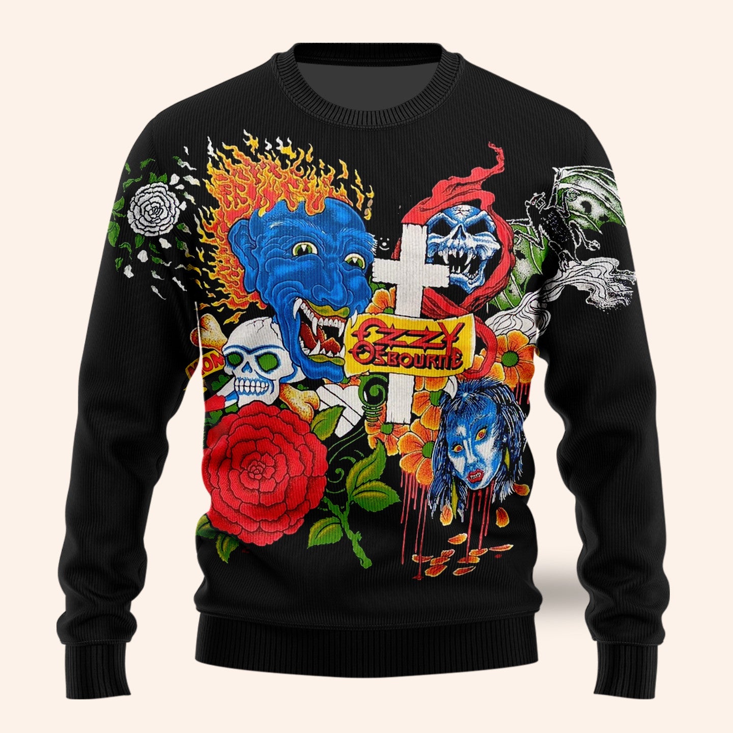 1992 Ozzy Osbourne Tattoo Sweater Vintage Black Ozzy Osbourne Merch Gifts For Fans 1992 Ozzy Osbourne Tattoo Sweater Vintage Black Ozzy Osbourne Merch Gifts For Fans
