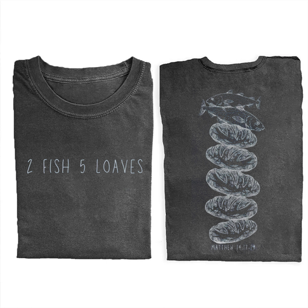 2 Fish 5 Loaves Christian Graphic T-Shirt Bible Verse Shirt Christian Gift For Fisherman