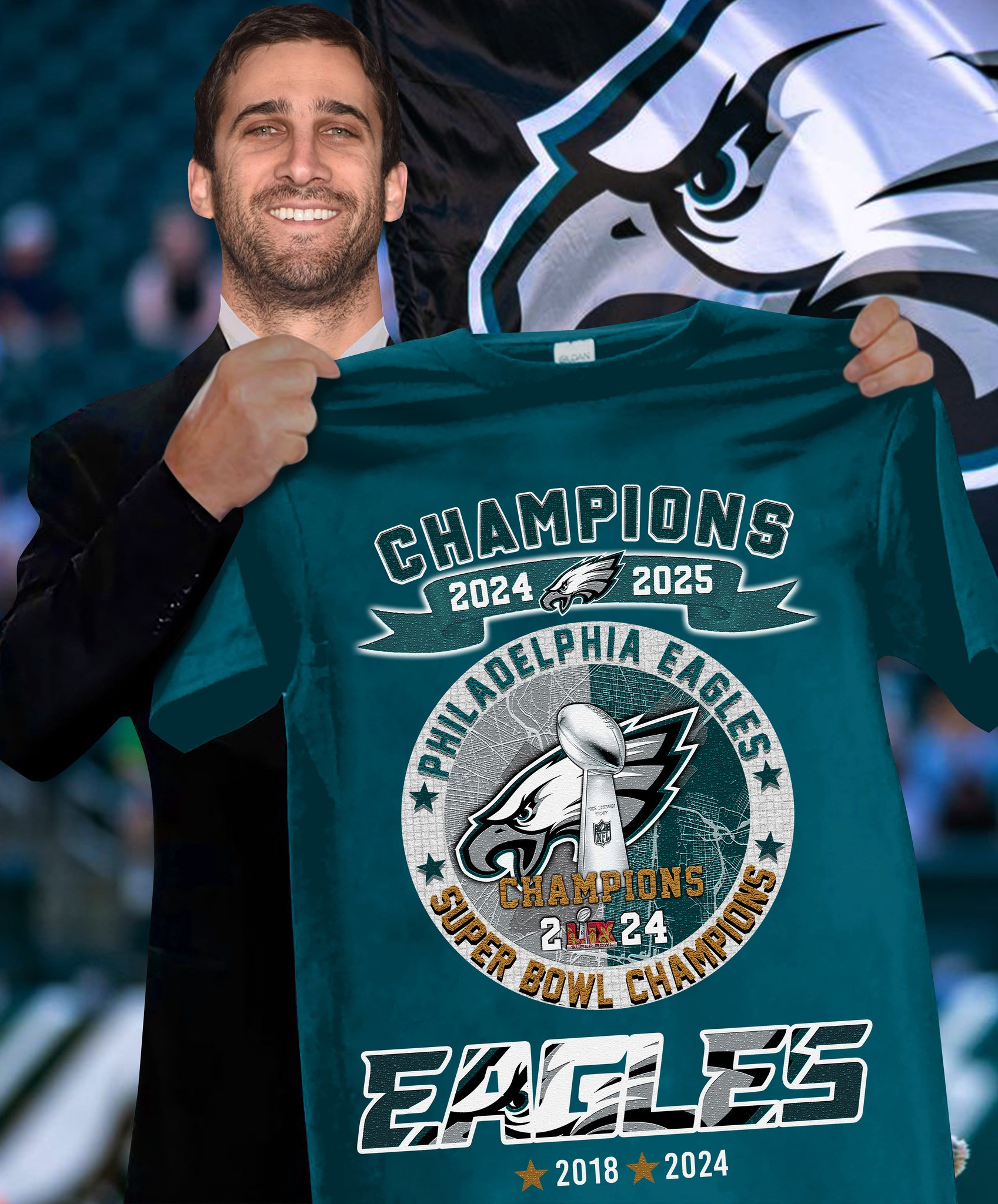 2024 2025 Champions Philadelphia Eagles Super Bowl Champions T-Shirt Gifts For Football Fans