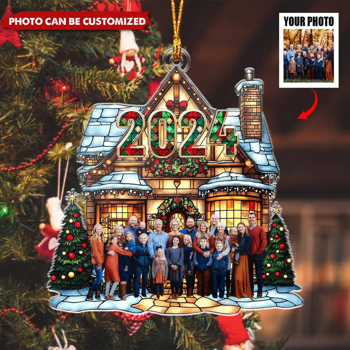 2024 Christmas House Family  Personalized Photo Acrylic Ornament Custom Photo Family Christmas Ornament