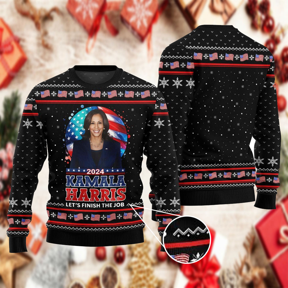 2024 Kamala Harris Let'S Finish The Job Christmas Ugly Sweater Harris For President Sweater