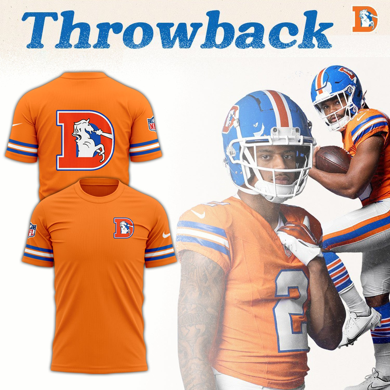 2024 Premium Denver Broncos 3D T-Shirt Throwback 1977 Orange Shirt Best Football Gifts