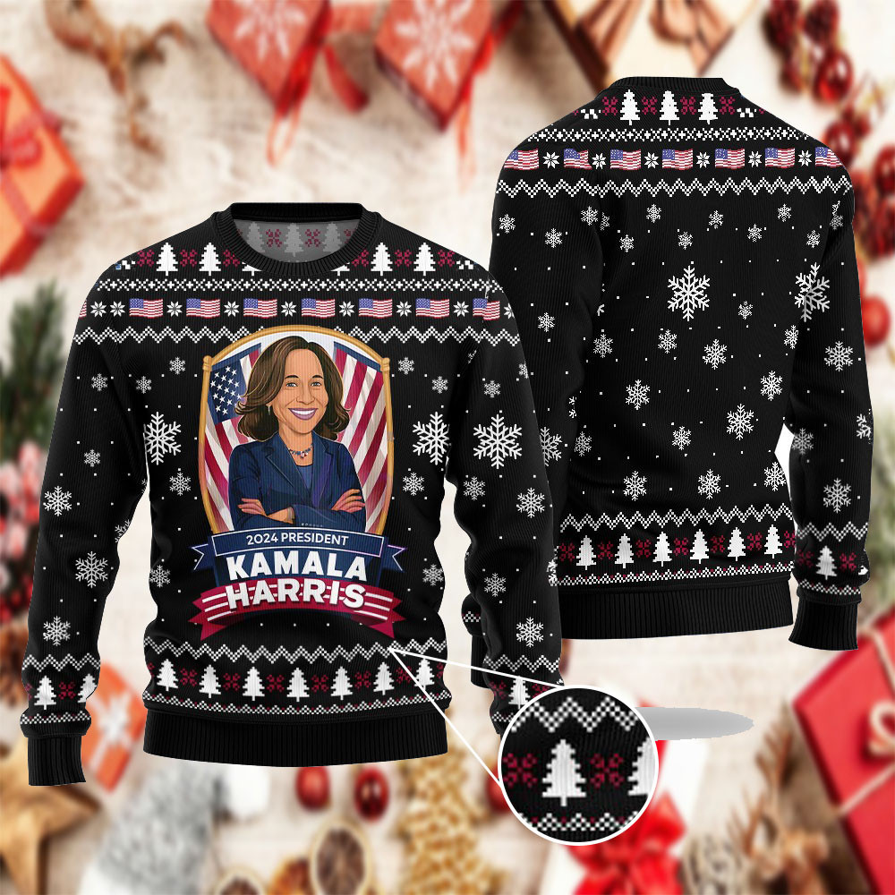 2024 President Kamala Harris Christmas Ugly Sweater Kamala For President Political Sweater