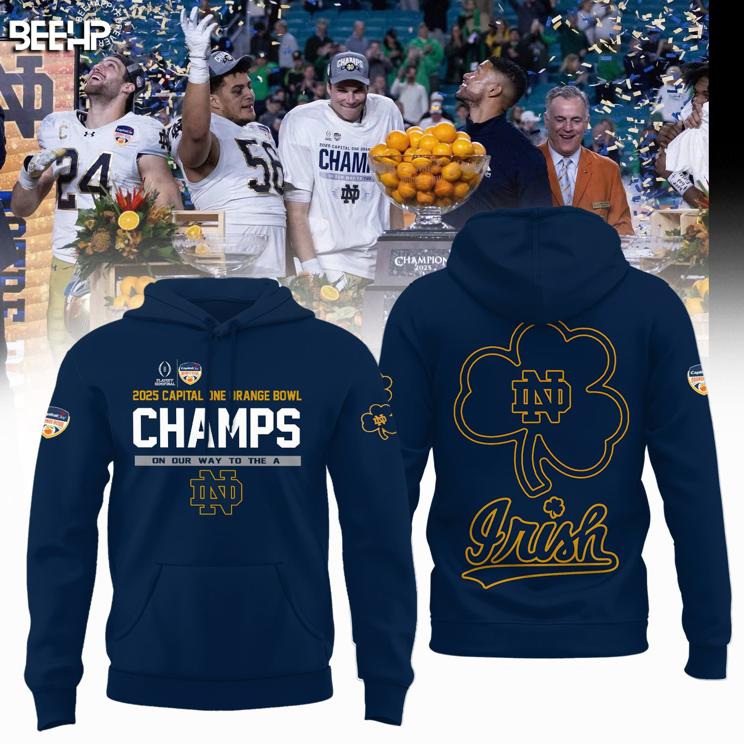 2025 Capital One Orange Bowl Champs Notre Dame Fighting Irish Hoodie Football Present Ideas