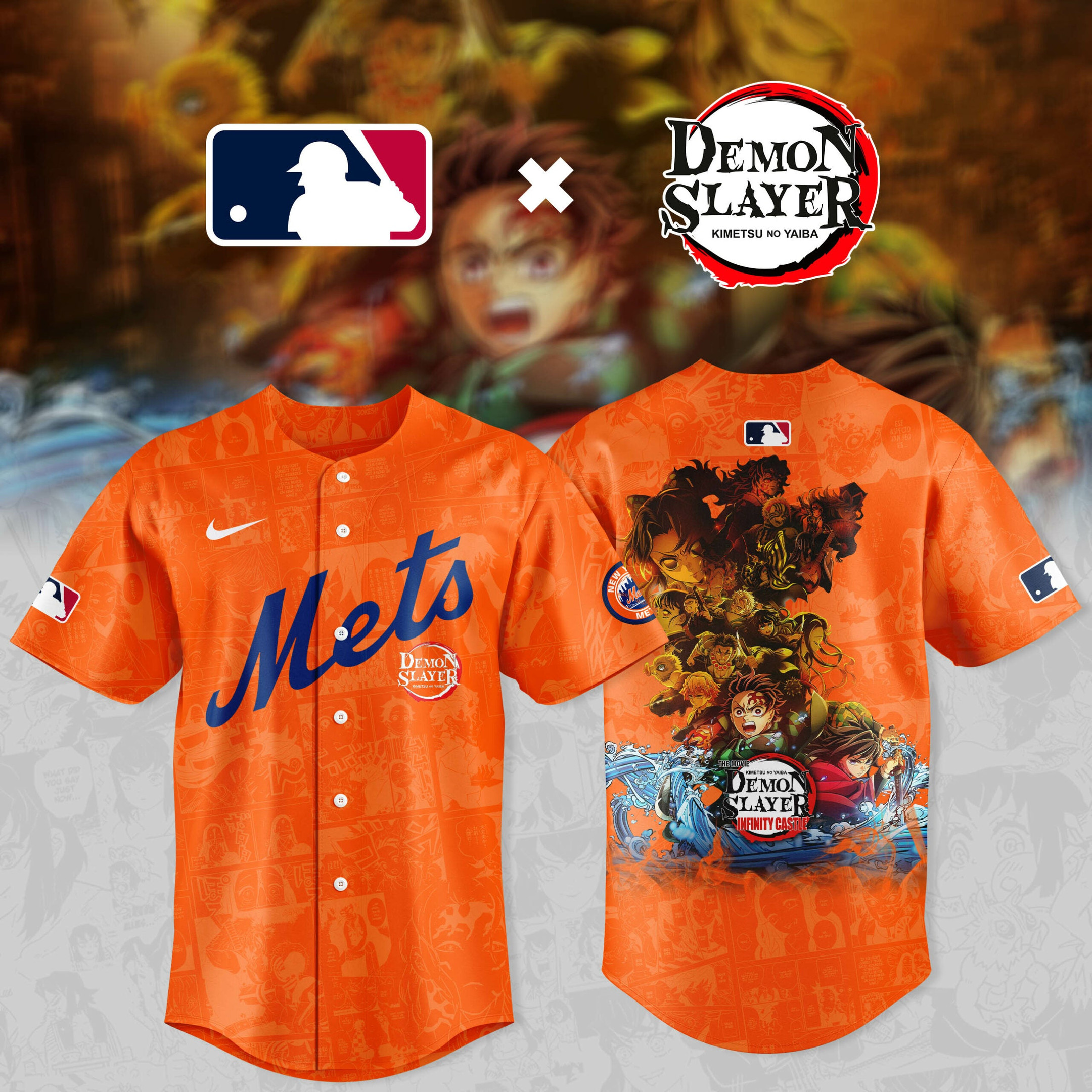 2025 Demon Slayer X New York Mets Baseball Jersey Cool Baseball Gifts