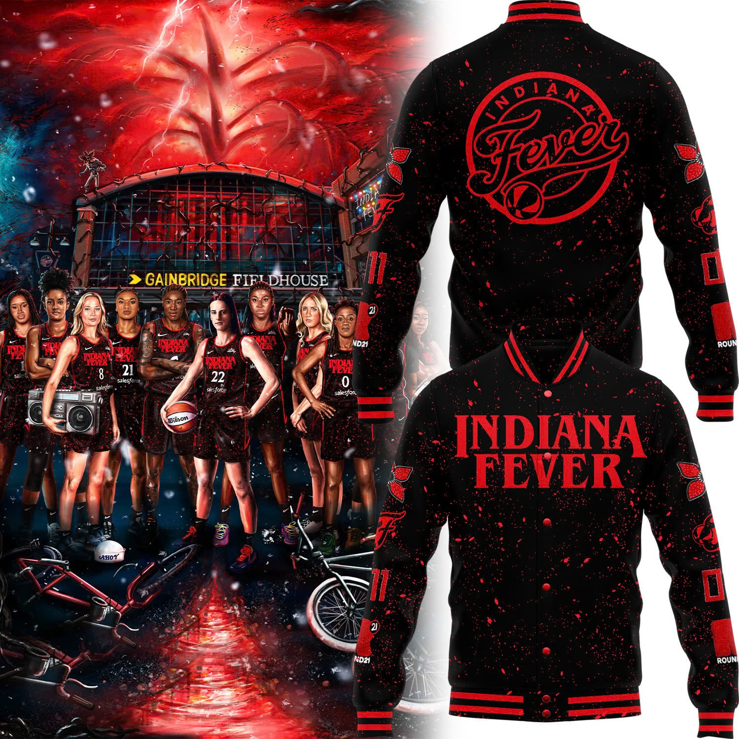 2025 Indiana Fever Stranger Things Jacket Gift For Basketball Lover
