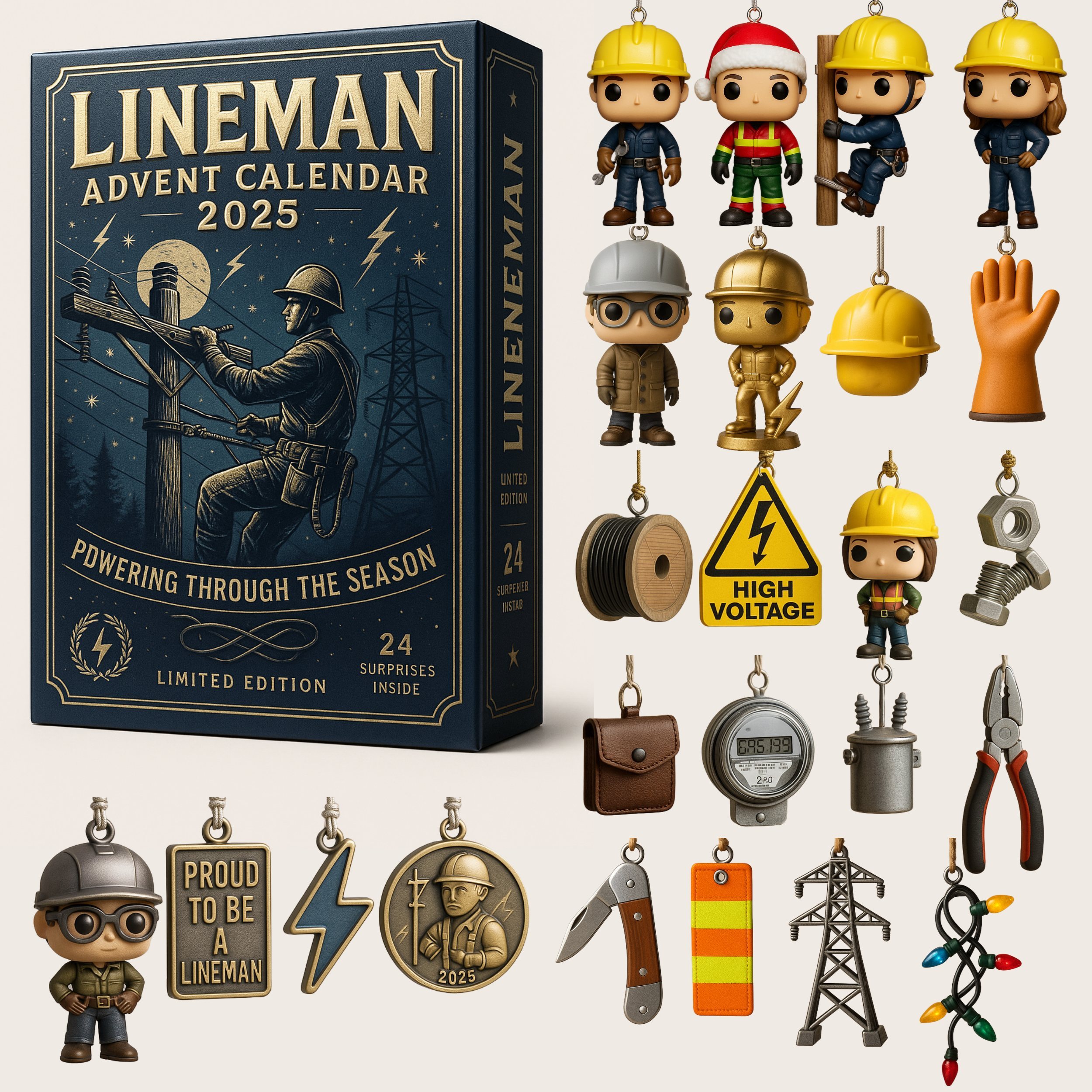 2025 Lineman Advent Calendar Holiday Decor Christmas Countdown Lineman Xmas Presents