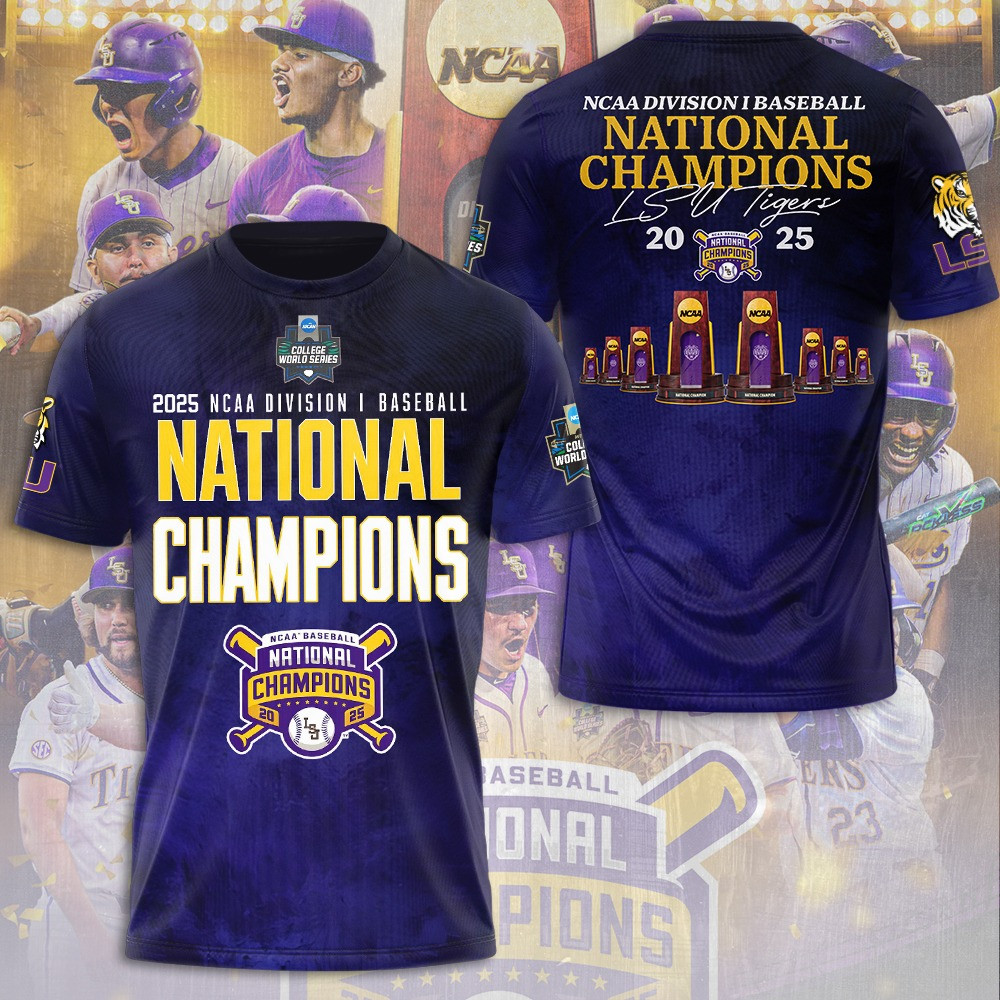 2025 NCAA Diviion LSU Tigers Baseball T-Shirt Baseball Player Gift Ideas
