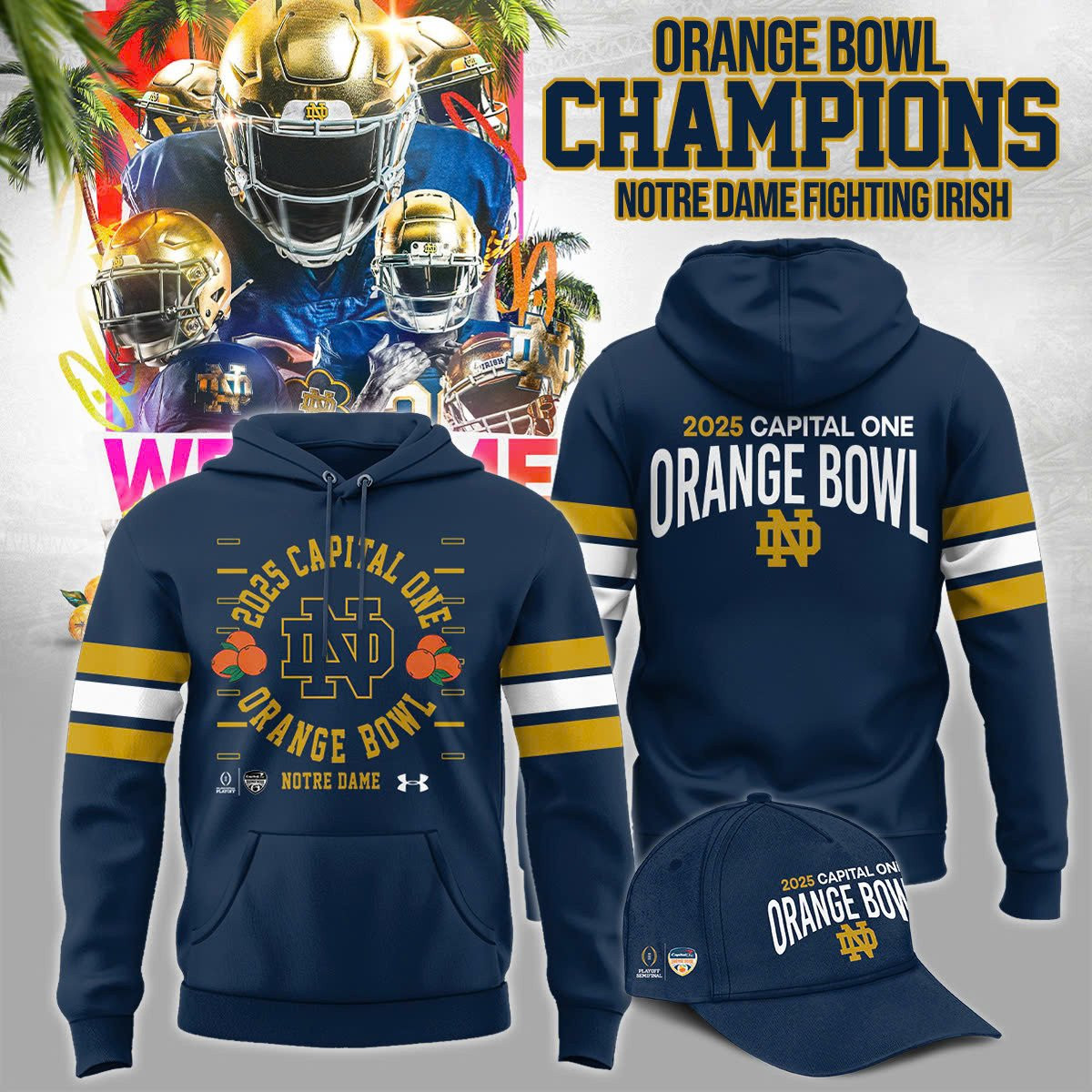 2025 Orange Bowl Champions Notre Dame Fighting Irish Football Hoodie Fathers Day Gift From Daughter