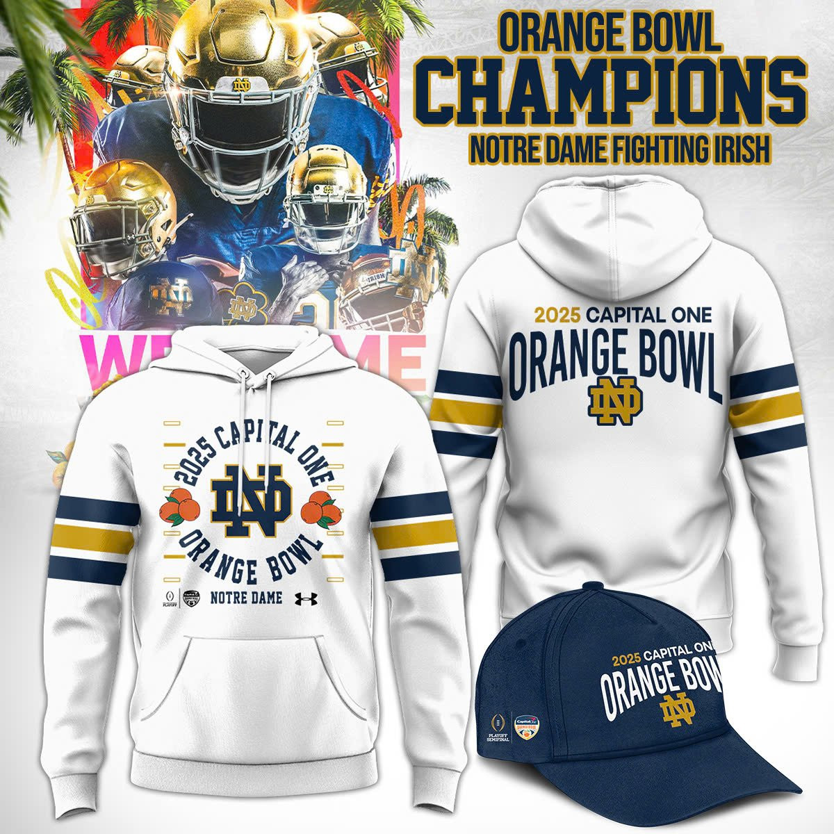 2025 Orange Bowl Champions Notre Dame Fighting Irish Football Hoodie Good Gifts For Dads