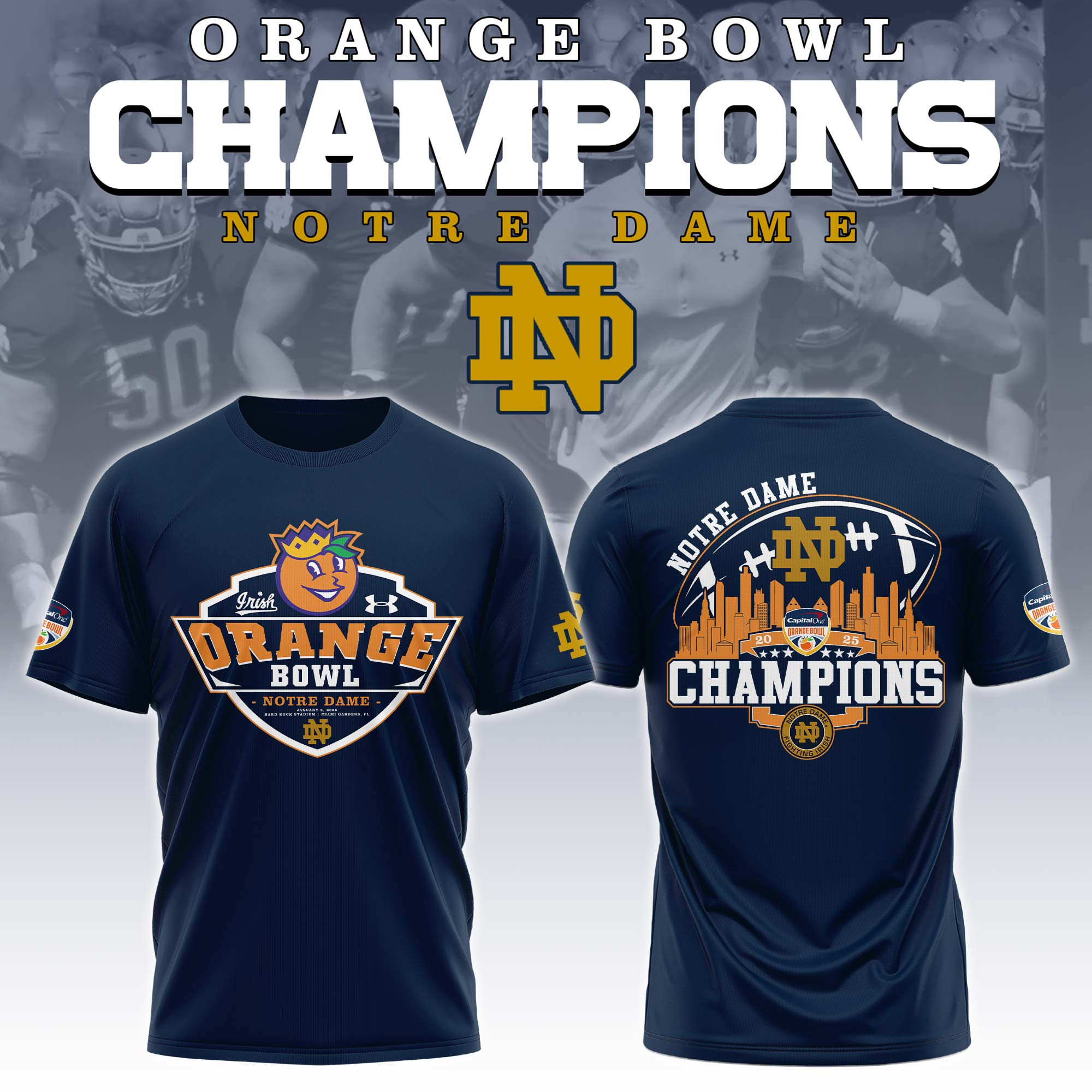 2025 Orange Bowl Champions Notre Dame Fighting Irish Football T-Shirt Good Gifts For Basketball Fans