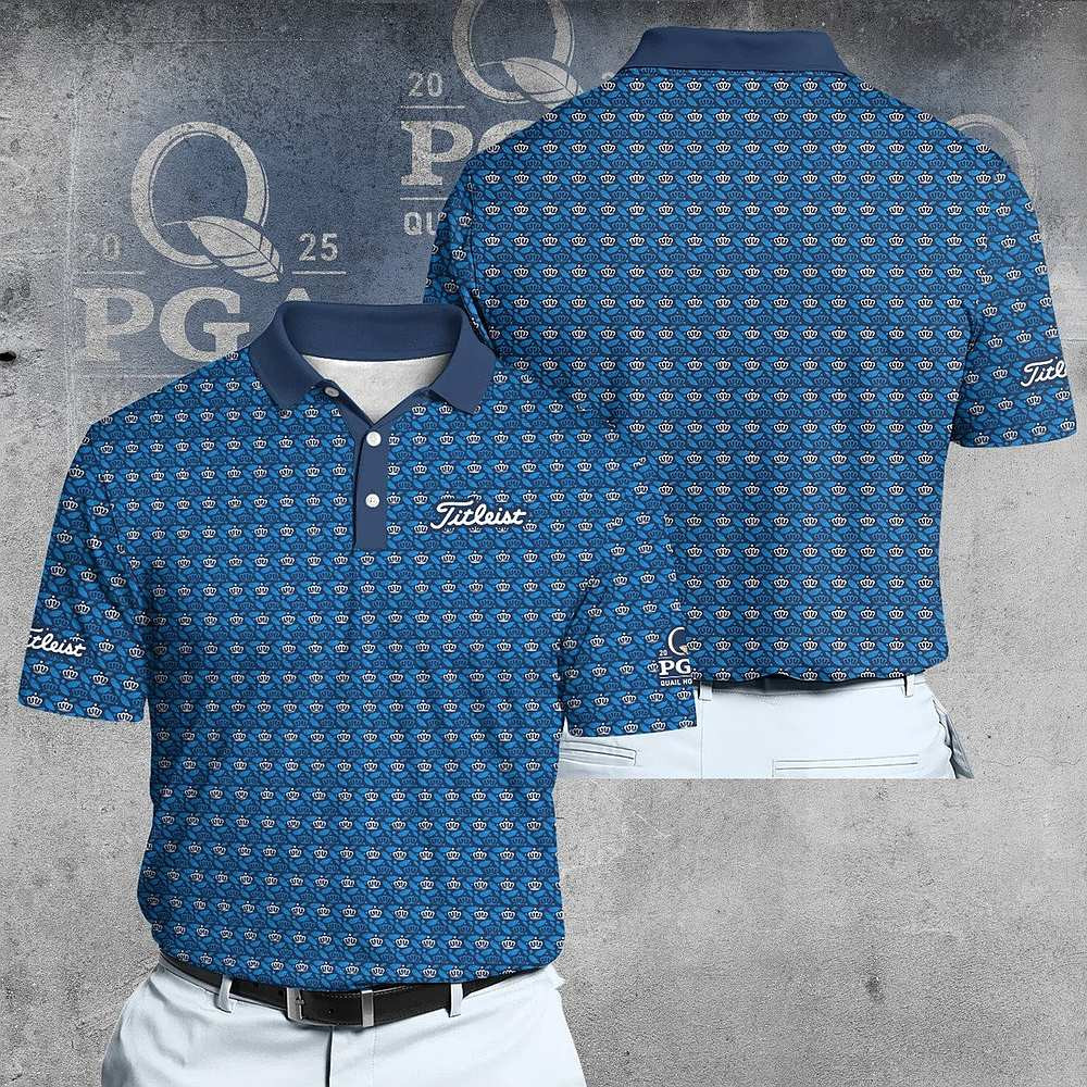 2025 PGA Championship Feathers And Crown Navy Men Polo Shirt Best Gift For Golfer