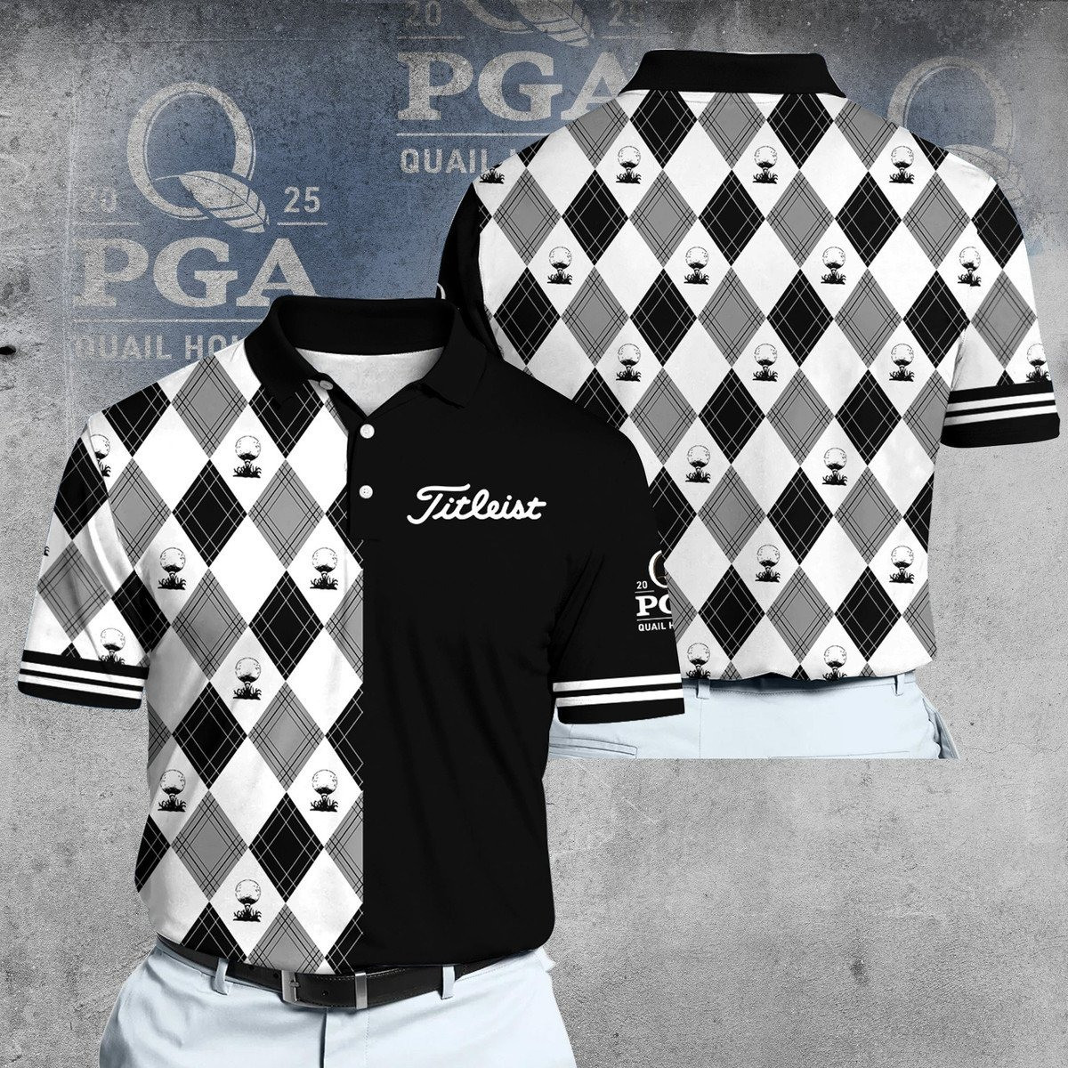 2025 PGA Golf Black And White Brand Men Polo Shirt Golf Gifts For Golfers