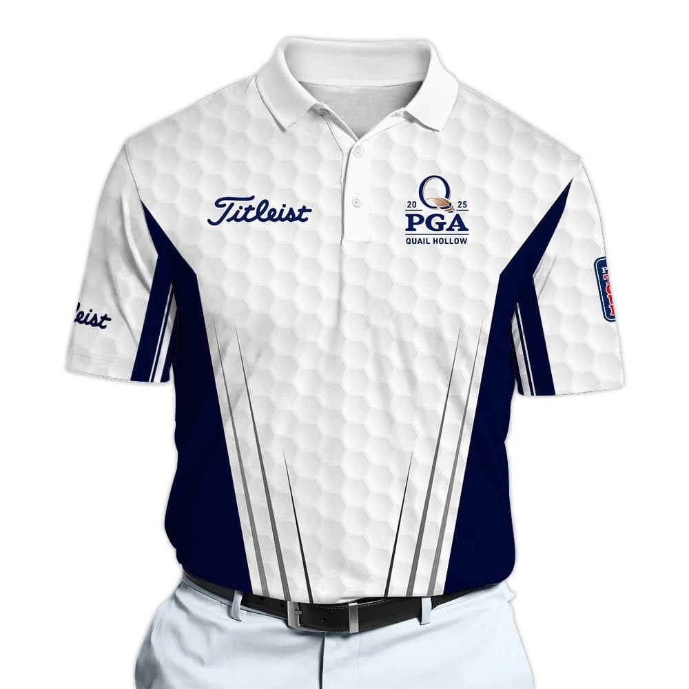 2025 PGA Tour White And Blue Golf Pattern Dynamic Microfiber Men Polo Shirt PGA Merch Golf Gifts For Golfers